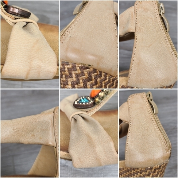 Tan Women's Casual Wedge Bohemian Jeweled Sandals Size 7.5 - Picture 15 of 17